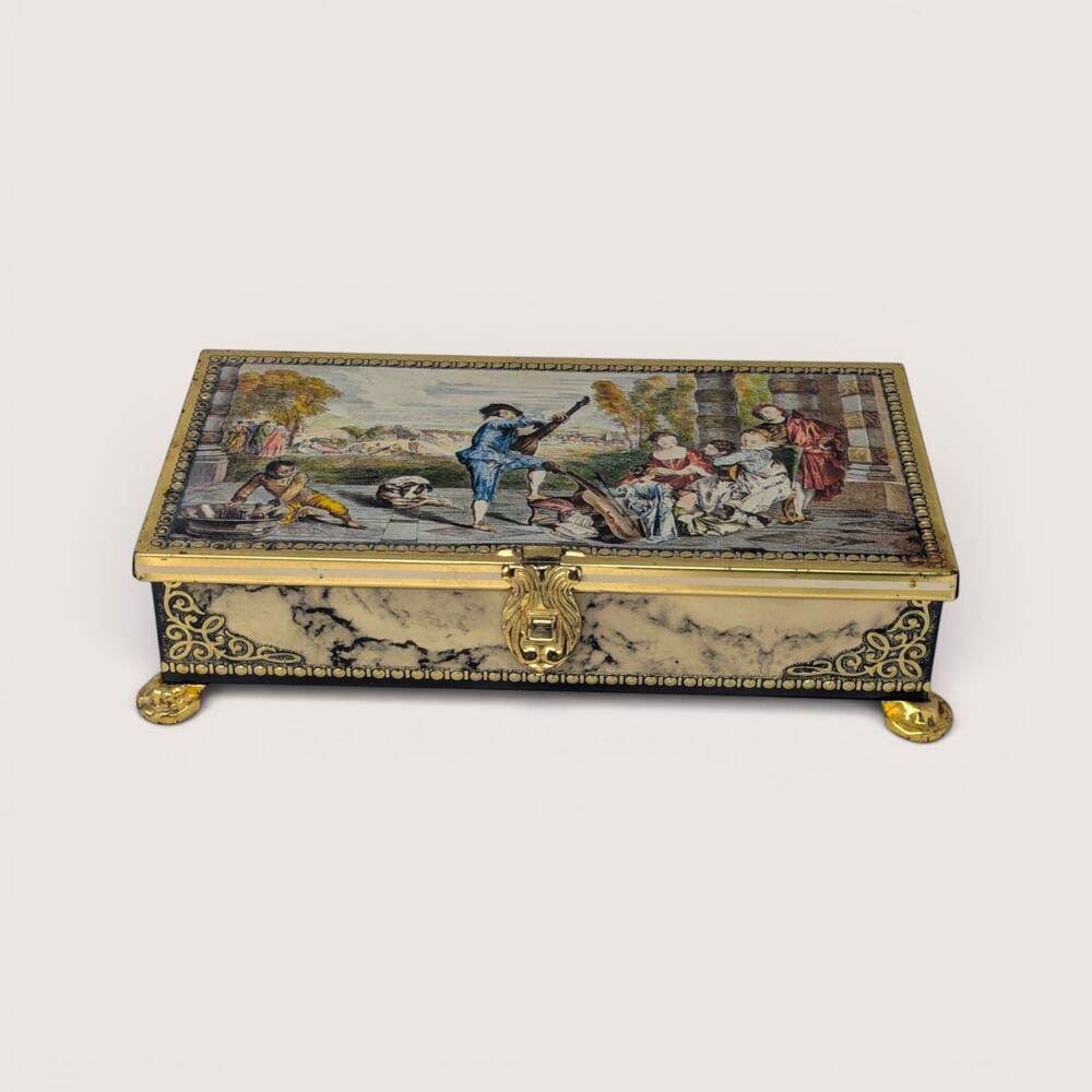 Vintage Jamin Faux Marble Renaissance Scene Candy Tin